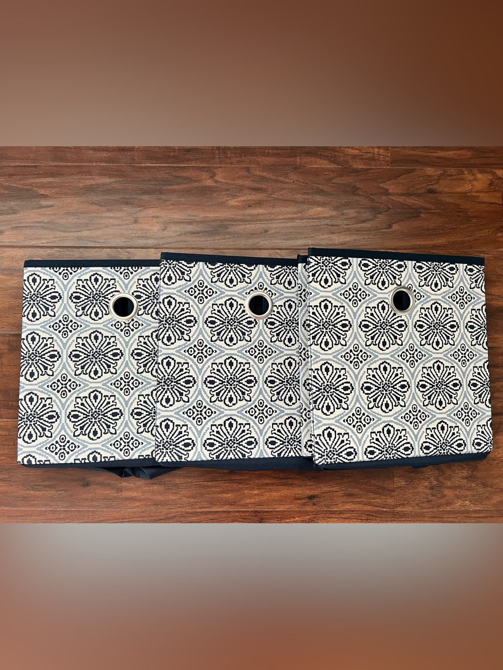 Canvas Storage Bins with Navy Floral Medallion Pattern